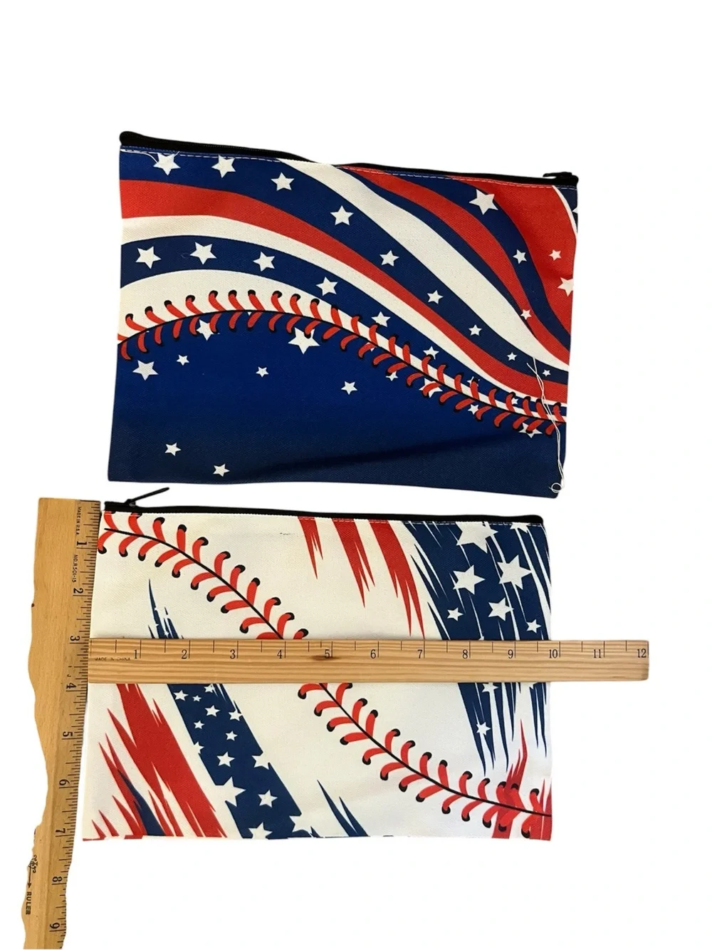 2 Patriotic Baseball Zipper Pouch Set